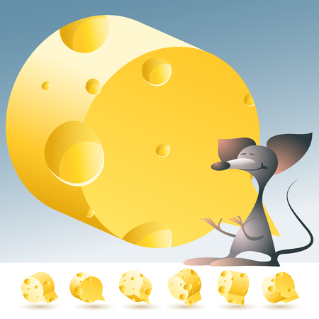 3D vector yellow cheese alphabet with funny mouse. All symbols in set have 6 random points of view. Letter Oのイラスト素材