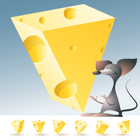 3D vector yellow cheese alphabet with funny mouse. All symbols in set have 6 random points of view. Letter Vのイラスト素材