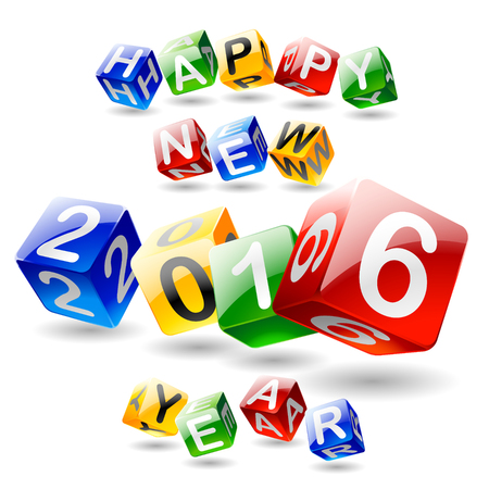 Vector Happy new year 2016 greeting card with 3D colorful cube font