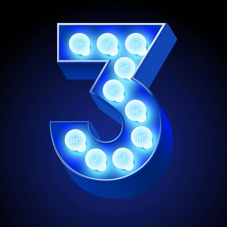 Vector festive alphabet with blue lamp. Number 3のイラスト素材