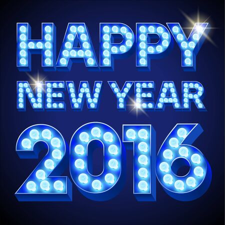 Vector Happy 2016 new year greeting card with festive text with blue lampのイラスト素材