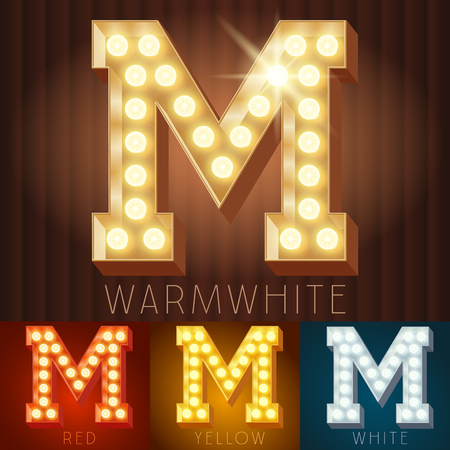 Vector electric light up lamp alphabet in hard font. Letter Mのイラスト素材