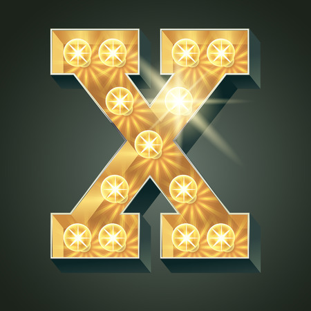 Vector shining light up lamp alphabet in hard font. Letter Xのイラスト素材