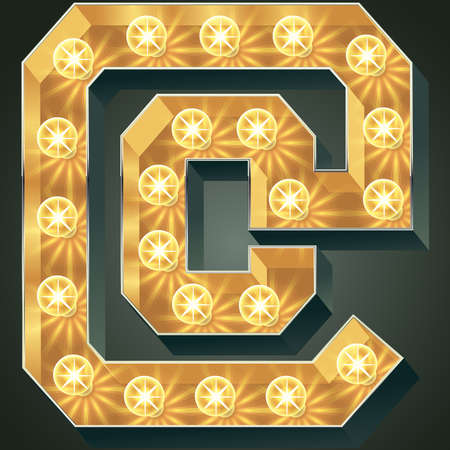 Vector shining light up lamp alphabet in hard font. Symbolのイラスト素材