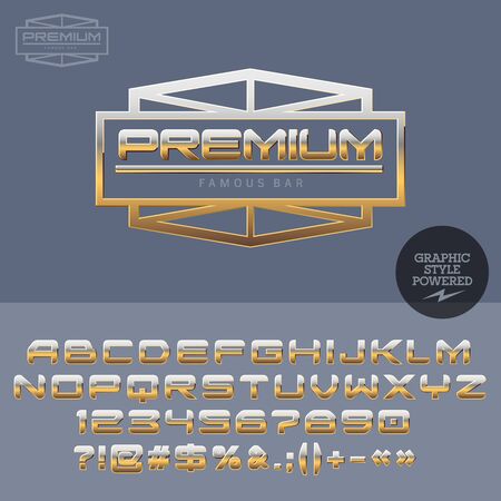 Golden emblem for premium club. Vector set of letters, numbers and symbols.のイラスト素材
