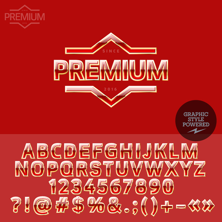 Golden logotype for high fashion store. Vector set of letters, numbers and symbols.のイラスト素材