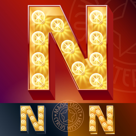 Fantastic light up font with lamp. Letter Nのイラスト素材