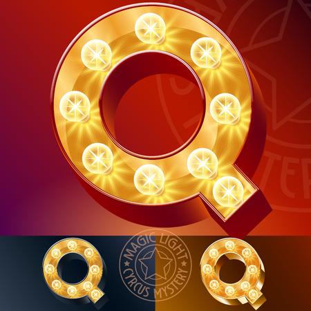 Fantastic light up font with lamp. Letter Qのイラスト素材