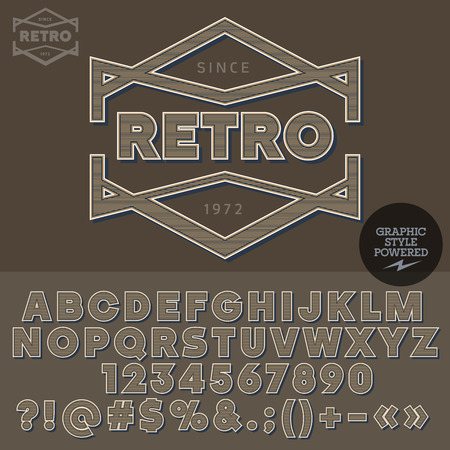 Old-fashioned emblem for retro bar. Vector set of letters, numbers and symbols.のイラスト素材
