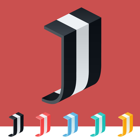 3D trendy and stylish graphic vector stripped alphabet. Optional different colors. Letter Jのイラスト素材