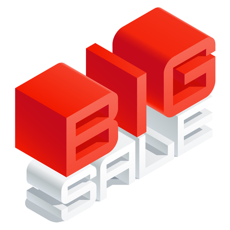 Vector emblem with 3D volume letters. Slim three dimensional isometric text Big saleのイラスト素材