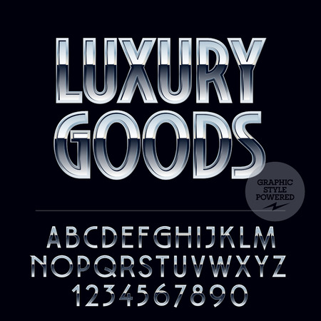 Silver chic glossy vector set of letters, symbols and numbersのイラスト素材