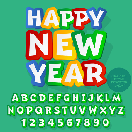 Vector sticker Happy New Year 2017 greeting card with set of letters, symbols and numbers. File contains graphic stylesのイラスト素材