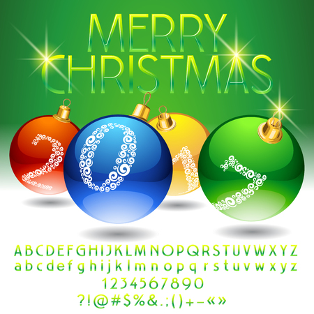 Vector glossy Merry Christmas 2017 greeting card with set of letters, symbols and numbersのイラスト素材