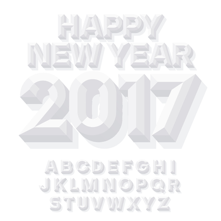 Vector minimalistic white Happy New Year 2017 greeting card with set of lettersのイラスト素材