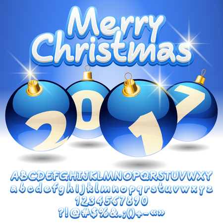 Vector beautiful Merry Christmas 2017 greeting card with set of letters, symbols and numbersのイラスト素材
