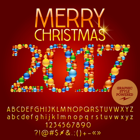 Vector colorful Merry Christmas 2017 greeting card with set of letters, symbols and numbers. File contains graphic stylesのイラスト素材