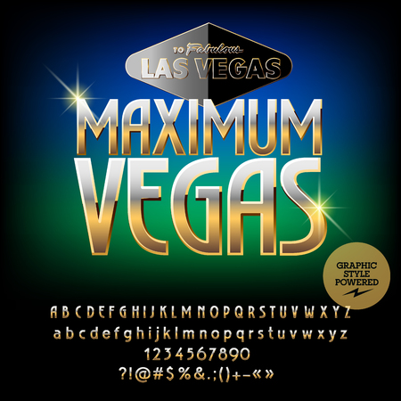 Vector casino logo Maximum Vegas. Set of letters, numbers and symbols. Contains graphic styleのイラスト素材