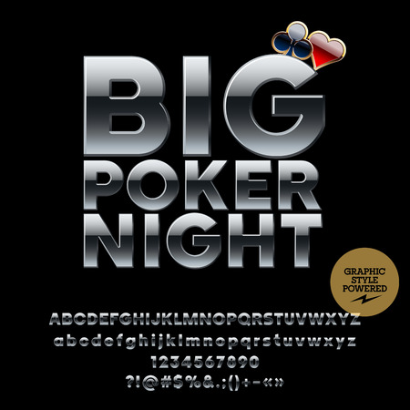Vector casino metallic logo Big poker night. Set of letters, numbers and symbols. Contains graphic styleのイラスト素材