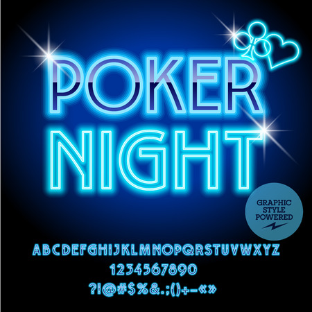 Vector casino neon icon Poker night. Set of letters, numbers and symbols. Contains graphic styleのイラスト素材