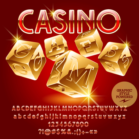 Vector golden emblem Casino games. Set of letters, numbers and symbols. Contains graphic style.のイラスト素材