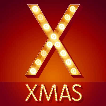 Chic retro light up font with glowing lamp.のイラスト素材