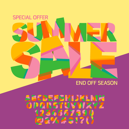 Bright logotype with text Summer sale. Vector set of colorful letters, numbers and symbolsのイラスト素材