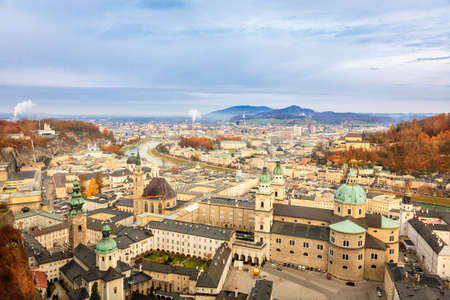 Cityscape of Salzburg town from the Hohensalzburg Castleの写真素材
