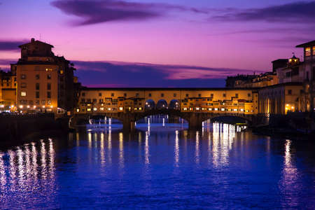 Night shot at Ponte Vecchio, Florence, Italyの写真素材