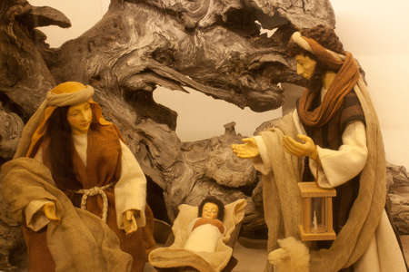 Christmas crib with Jesus, Mary and Josephの写真素材
