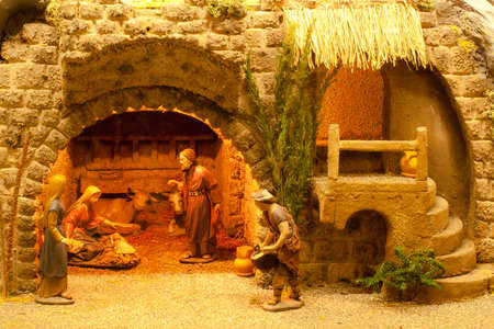 Christmas crib with Jesus, Mary and Josephの写真素材