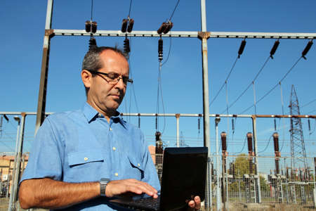 Engineer with Laptop Computerの写真素材