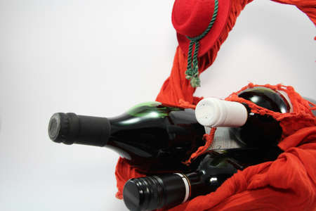 Beautiful red wine arrangement on white background の写真素材