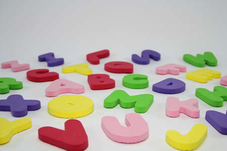 Colorful letters alphabet on white background の写真素材