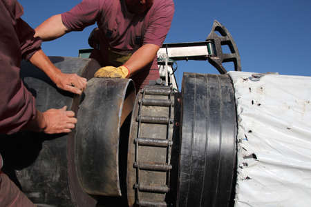 Oil and gas or water pipeline construction closeupの写真素材