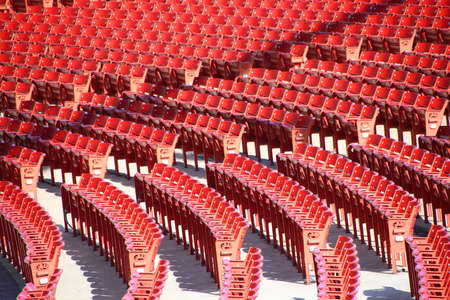Red bleachers without public seen from aboveの写真素材