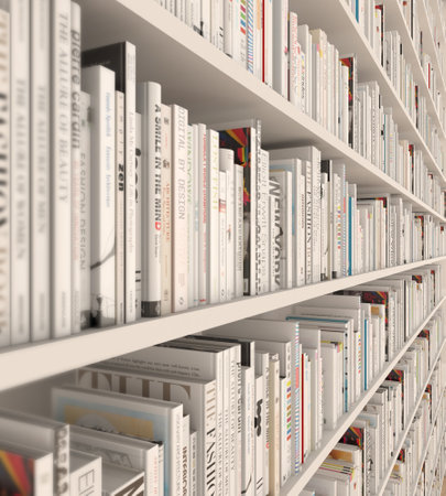 Close-up of books in a library of shelves on unfocused background. Light-colored books, arranged in a random manner. Ideal to represent ideas of courses and studies to be carried out. If you are a lover of books of any kind or the owner of a bookstore, this image may be useful to you. Promote your coffee and book business with this attractive image.の写真素材