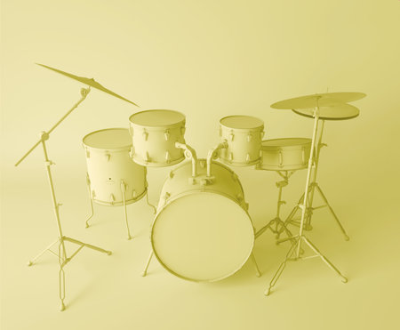 Front view of a musical drum set on a simple abstract background, ideal for music and drum lovers. Awesome Noise Maker Musician Band Music Lover Gift ideal for a High noise Drummer. Heavy drummer style from the set to the basement to the halftime marching band show let the world know that your drum rudiments and flams are meant to be heard! This funny design is ideal to show some musical humor when drumming around. Drummer design for musicians who love sitting on the drum set, recording their drumsticks and listening, or making music. Are you a passionate drumming lover, fan or percussionist? Then this graphic design is just right for you! This retro design showing a drummer holding his sticks and a drum kit silhouette, saying "I destroy silence" makes a great gift for drummers musicians and music lovers. Do you play the drums for a band, in concert, or in the basement you'll love this drummer design.の写真素材