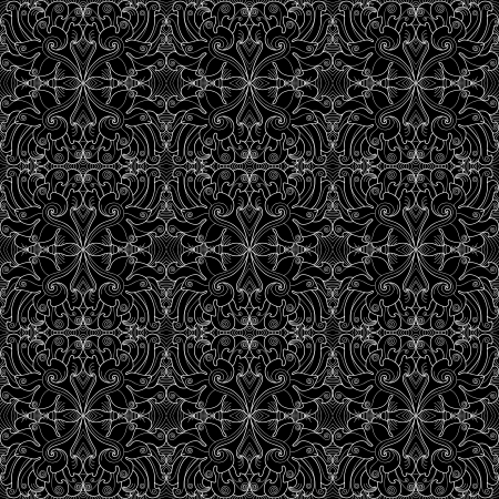 Seamless black-and-white contour pattern. Fancy flowers and curlicuesのイラスト素材