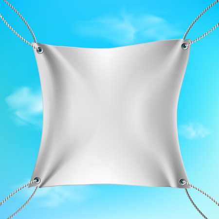 White banner stretched out on the ropes against the blue skyのイラスト素材