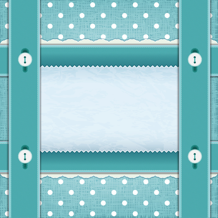 Frame with ribbons and buttons, fabric background. The idea for scrapbookingのイラスト素材