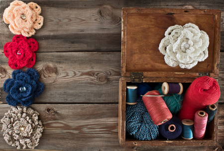 Antique wooden box with stringsの写真素材