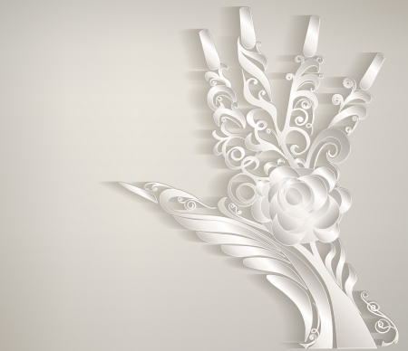 Stylized palm. Hand carved white patterned paper.のイラスト素材