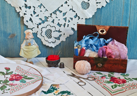 Box for needlework and embroidery hoop