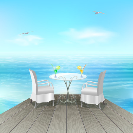 Table with cocktail on beachのイラスト素材