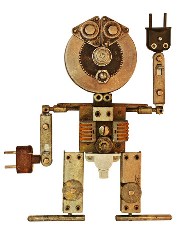 Robot from old metal parts. Isolated on white backgroundの写真素材