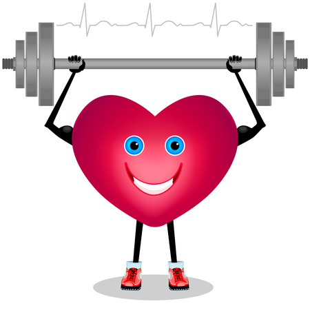 Cartoon heart with a barbell. Isolated on white backgroundのイラスト素材