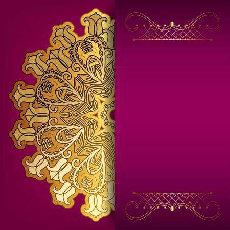 Pink card with gold pattern and place for your text. のイラスト素材