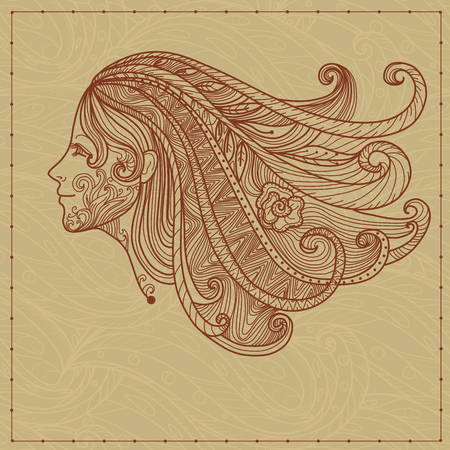 Profile of a woman. Freehand drawingのイラスト素材