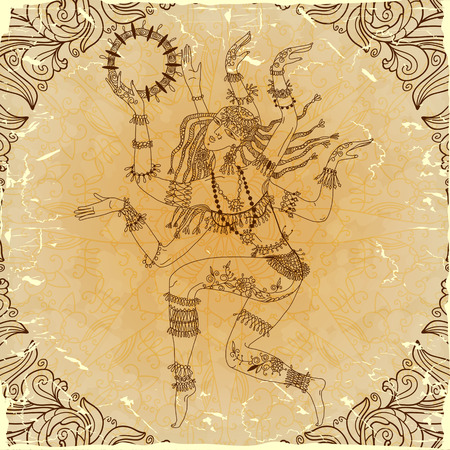 Dancing-armed goddess  Freehand drawing  Imitation antique graphicsのイラスト素材